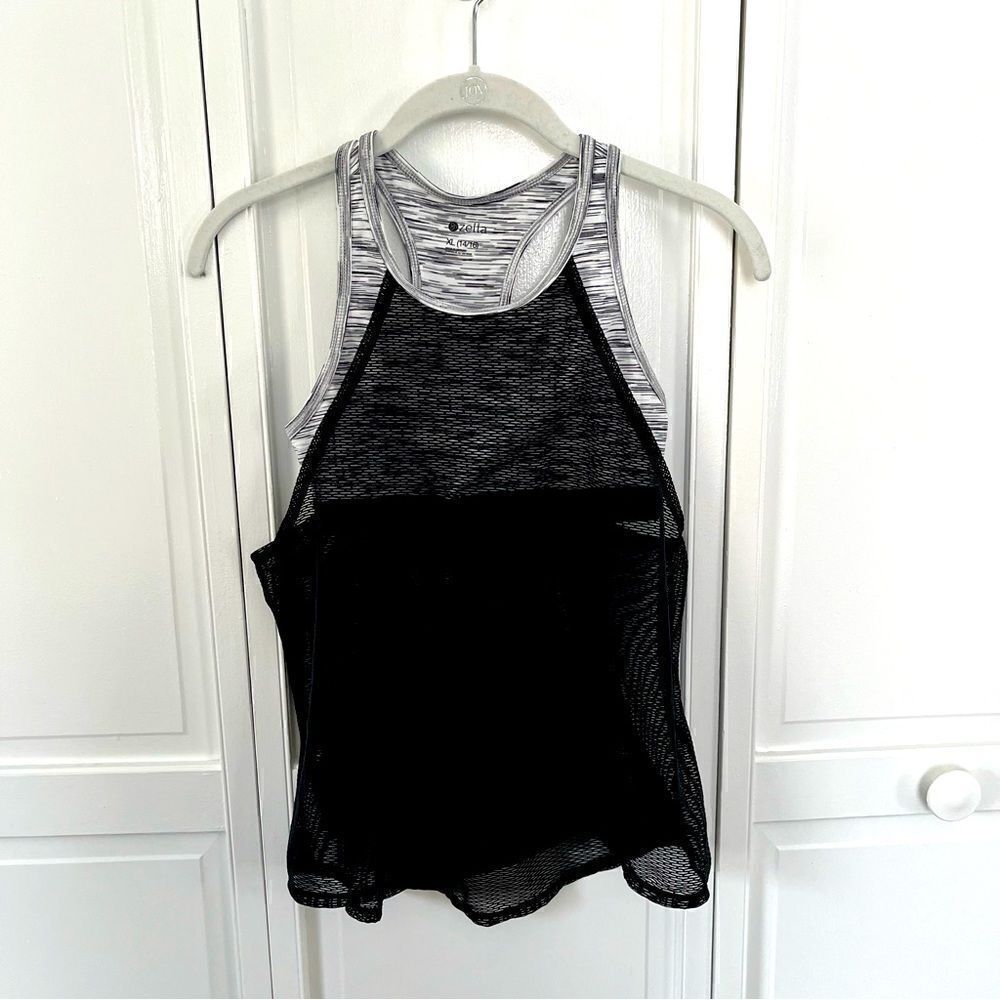 Zella Nordstrom Brand Girls Mesh Ultra Balance Racerback Tank Black + White XL
